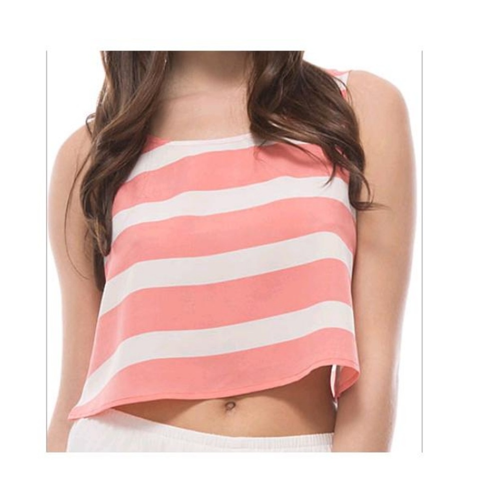 BB DAKOTA CROP TOP SLEEVELESS SHIRT STRIPED CORAL